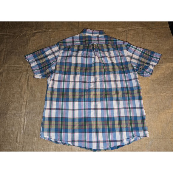 Lands end men's large short sleeve button up blue /green plaid - Picture 3 of 5